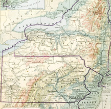 1920 Map Middle Atlantic States Physical Political New York Pennsylvania... - $29.99