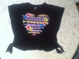Girls-Size 12 - Justice top /shirt-black-multicolor heart.  - £8.80 GBP
