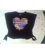 Girls-Size 12 - Justice top /shirt-black-multicolor heart.  - £8.61 GBP