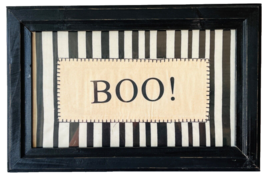 Halloween Wall Art Holiday Decoration Boo Fabric with Rustic Black Wood Frame - $19.34