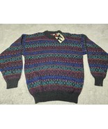 Vintage Geometric Knit Grandpa Sweater M Today&#39;s News Pullover NWT 80s 9... - $38.44 CAD
