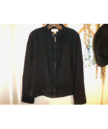 Tehama Nancy Haley Women&#39;s Suede Leather Ribbed Knit  Zip Up Jacket Blac... - £27.37 GBP