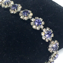 Bracelet with Purple and Clear Prong Set Rhinestones Silver Tone 7.25&quot; - $16.00