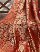 Indian Banarasi Brocade fabric Red &amp; Gold Fabric Wedding Dress Fabric -NF348 - £5.98 GBP+