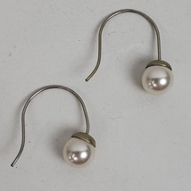 Vintage Elegant Faux Pearl Hoop Hook Earrings 1.25&quot; Dangle Drop - £12.57 GBP