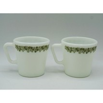 Pyrex Spring Blossom Green Crazy Daisy Flower Mugs #1410 D Handle Green &amp; White - $9.89