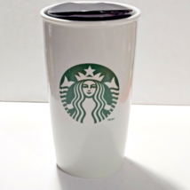 Starbucks 2014 White Ceramic Travel Tumbler Green Mermaid Logo 6&quot; Tall 12oz - £14.61 GBP