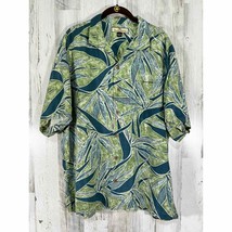 Tommy Bahama Mens Large Silk Camp Shirt Green Hawaiian Tropical Leaves - £16.44 GBP