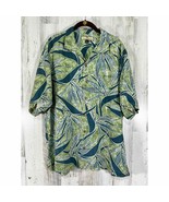 Tommy Bahama Mens Large Silk Camp Shirt Green Hawaiian Tropical Leaves - £16.22 GBP