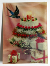 Burning Candles Birthday Cake Parrots Birds Lenticular Postcard 3D Toppa... - $9.99