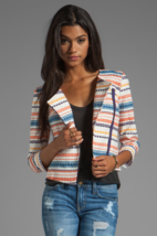 Trina Turk Berber Beatrix Blazer Women 6 Zip Up Zipper Pocket Striped Asymmetric - £39.81 GBP