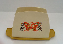 Vintage retro butterfly graphics plastic napkin holder hippie home decor - $19.75