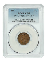 1902 1C PCGS XF40 (Die Gouge, FS-401, S-4) - £141.24 GBP