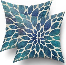 Aportt Spring Teal Dahlia Pillow Covers 18X18 In Navy Blue Teal Floral C... - £23.89 GBP