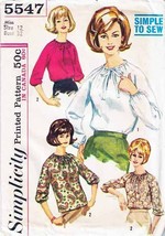 Vintage 1964 Misses&#39; BLOUSE Simplicity Pattern 5547-s Size 12 UNCUT - £9.44 GBP