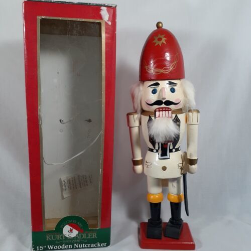 Soldier Nutcracker Red White Gold Sword Wooden Christmas 15" Kurt Adler with Box - $23.33