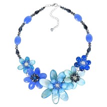 Beautiful Blue Sky Mixed Seashells, Pearls, and Crystals Floral Necklace - £35.92 GBP