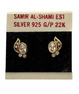22K Gold G/P Over 925 Sterling Silver- Earrings with CZ Accents Vintage - $34.36