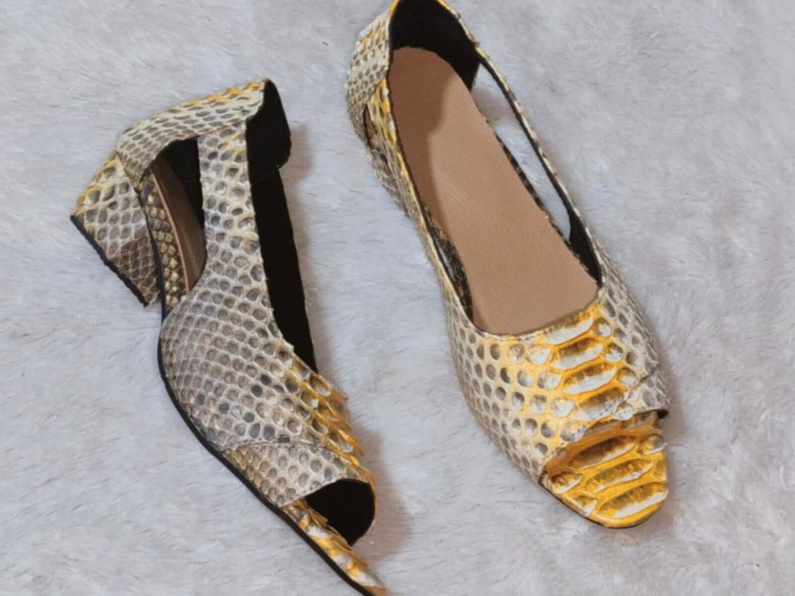 Snake Skin Open Toe Pump Shoes for Women