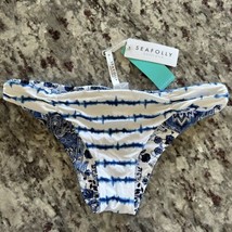 Seafolly Reversible Ruched Brazilian Mandala Tie-Dye Blue Bikini Bottom US Sz 6 - £11.60 GBP