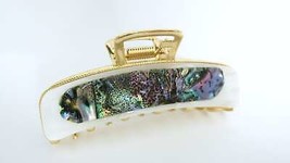 Genuine abalone shell and pearly white gold metal hair claw clip jaw clip - £11.12 GBP
