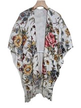 By Anthropologie Kimono Womens One Size Marseille Floral Poncho Tassel Fringe  - £39.31 GBP