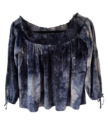 American Eagle Outfitters Womens Peasant Blouse Blue Velour Off Shoulder... - $282.07 MXN