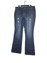 ZCO Jeans Premium Size 14 Blue Bootcut Jeans Distressed Whiskered Bedazzled - £16.95 GBP