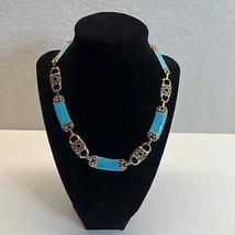 Necklace Turquoise Women&#39;s Jewelry Metal Silver Tone Settings Hangs Flat - £21.34 GBP