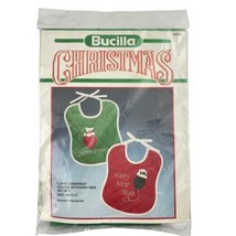 Bucilla Christmas Quilted Baby Bib Kit Set of 2 I Love Christmas Happy New Year - £15.39 GBP