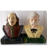 Lot 2 Mark Twain Shakespeare Book Ends Hand Painted Collectible PAPEL FREELANCE - $207.89