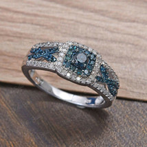 1.5Ct Round London Blue Topaz Diamond Cluster Wedding Ring 14K White Gold Finish - £75.15 GBP