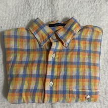 cotton Brothers shirt men Long Sleeved 100% Linen multicolor plaid sport... - $13.54
