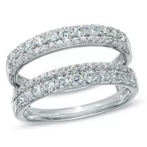 14k White Gold Over Double Row Enhancer Guard Ring 1 Ctw D/FL Natural Moissanite - £51.98 GBP