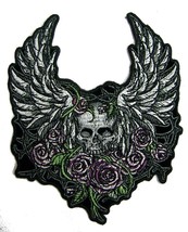 Skull In Vines And Roses Patch #9253 Embroidered 5 Inch Biker Wing Patches New - £6.05 GBP