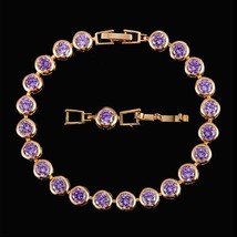 Gorgeous Design Gold Color Round Shape Purple Cubic Zirconia Stone Charm Link Br - £15.96 GBP
