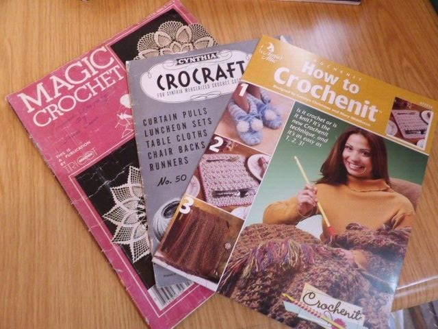 3 Vintage Crochet Book's Magic Crochet, Crocraft, How to Crochenit - £5.84 GBP