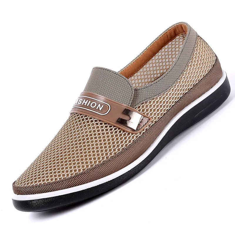 New Summer Mesh Shoes Men Slip-On Flat Sapatos Hollow Out Comfortable Father Sho - £29.00 GBP