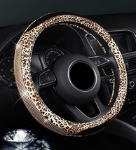 Diamond Steering Wheel Cover with Bling Rhinestones Leopard Pattern Leather (Leo - £40.75 GBP