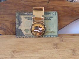 The US Flag Gold Logo Spring Loaded Money Clip - Gold Plated Clip - $23.92