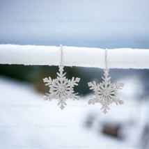 14k White Gold Plated Snowflake CZ Dangle Earrings Women Jewelry Xmas Gift - £112.97 GBP