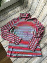 NWT Jones New York Womens Black Red Gray Striped Cotton Turtleneck Top Size M - £13.26 GBP