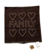 Throw Pillow Cover 18&quot; X 18&quot;  Brown Mahogany Felt FAMILY Spell Out Hearts - £7.11 GBP