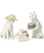 Lenox Cat Family Picnic Figurines 3 PC Victorian Kitten in Basket Hat Ca... - £41.69 GBP