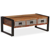 Coffee Table with 3 Drawers Solid Reclaimed Wood 100x50x35 cm - £99.67 GBP