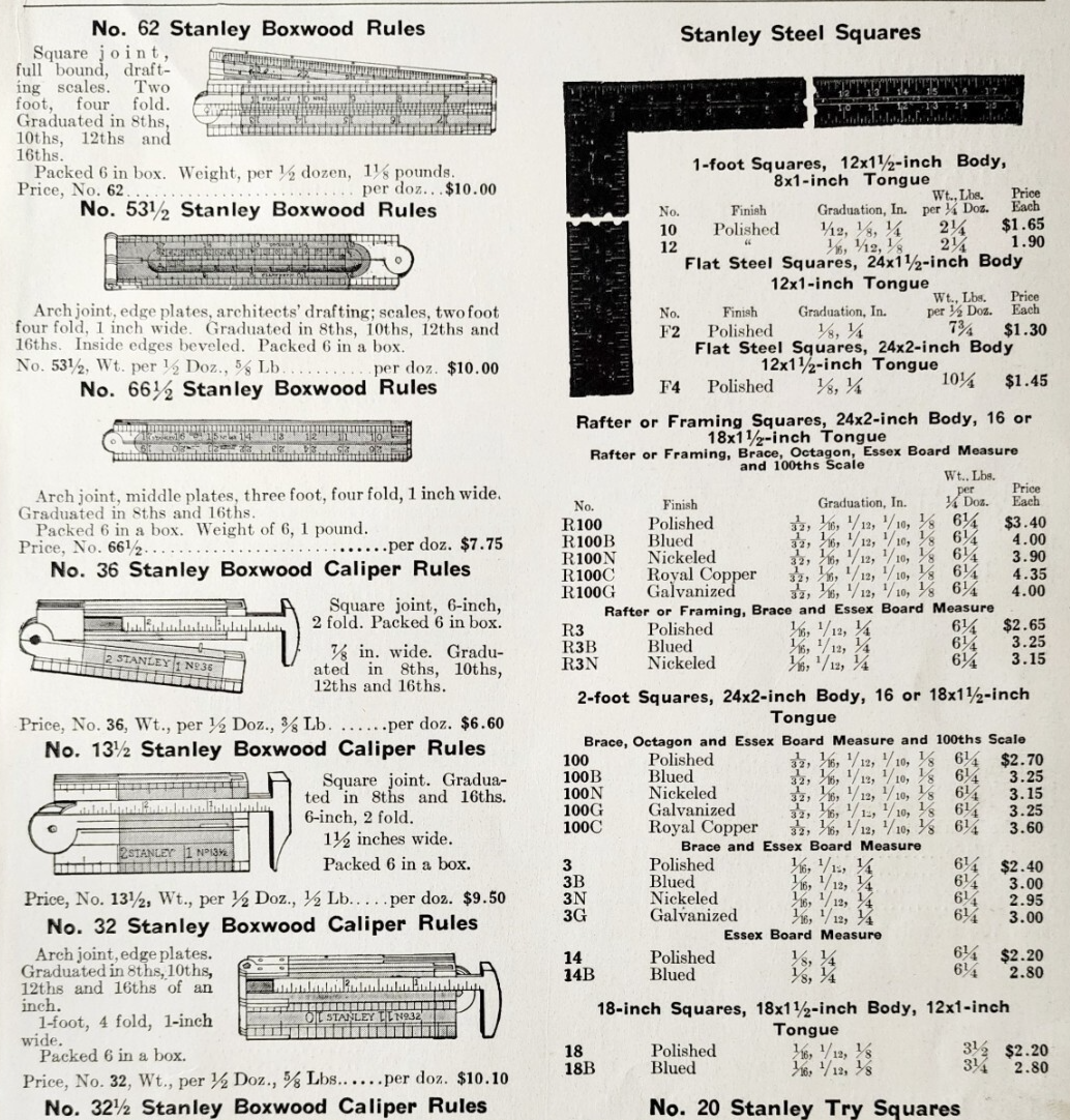 1922 Stanley Squares Rulers Tools Advertisement NT Bushnell Catalogue DWF19 - $24.99