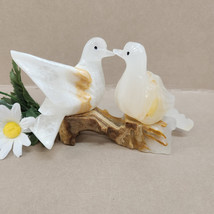 Vtg Carved White Onyx Dove Love Birds on Branch Onyx Carving Marble Shel... - $26.11