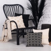 Set Of 4 Inspired Ivory Decorative Boho Throw Pillow Covers, 18X18, Black. - £38.61 GBP