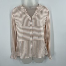 Worthington Womens Long Sleeve V Neck Semi Sheer Peach Striped Blouse Si... - £17.12 GBP