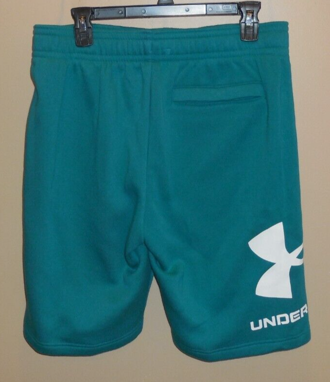 Primary image for Under Armour Rival Fic Big Logo Mens Medium Fleece Cargo Sweat Shorts Green New